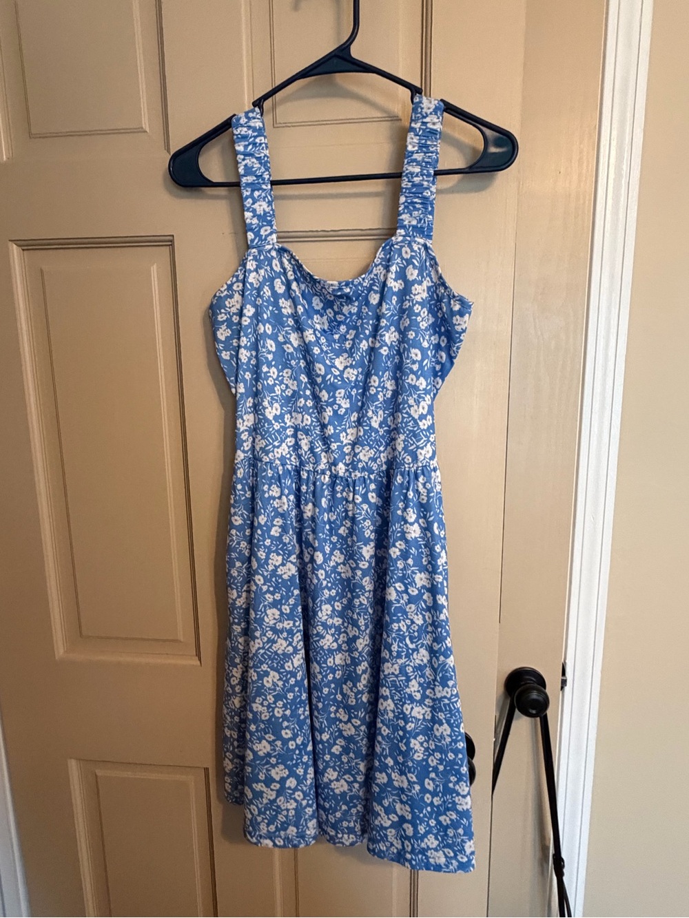 Blue Floral Midi Dress with White Print - Sleeveless Summer Dress